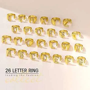 KeyStyle Gold C Initial Ring for Women, Adjustable Letter Alphabet Statement Rings Women’s Initials Ring for Rapper