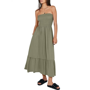 ANRABESS Women's Summer Strapless Smocked A-Line Fit Flare 2024 Fashion Boho Beach Party Long Maxi D...