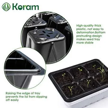 KORAM 10-Pack Seed Starter Trays 60 Large Cells Seedling Tray Plant Grow Kit with Lid and Base for Seed Germination (6-Cell Per Tray)