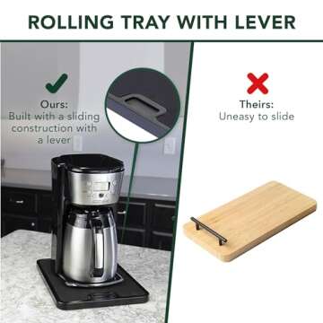 Nifty Small Appliance Rolling Tray - Black, Home Kitchen Counter Organizer, Integrated Rolling Syste...