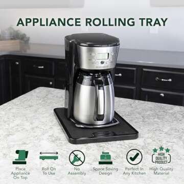 Nifty Small Appliance Rolling Tray - Black, Home Kitchen Counter Organizer, Integrated Rolling System, Non-Slip Pad Top for Coffee Maker, Stand Mixer, Blender, Toaster
