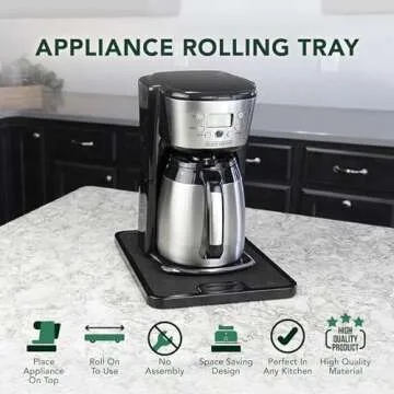 Nifty Small Appliance Rolling Tray - Black, Home Kitchen Counter Organizer, Integrated Rolling System, Non-Slip Pad Top for Coffee Maker, Stand Mixer, Blender, Toaster