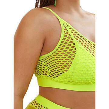 Stylish Plus Size High Waist Bikini Set - Neon Green