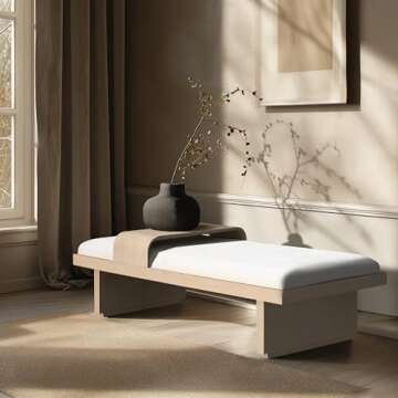 Meridian Furniture 22013Cream Arlington Collection Mid-Century Modern Bench with Soft Cream Chenille...