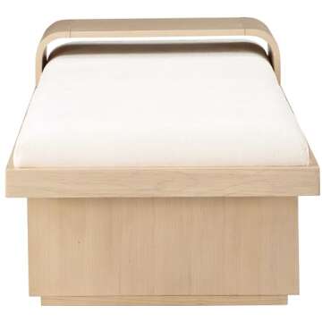 Meridian Furniture 22013Cream Arlington Collection Mid-Century Modern Bench with Soft Cream Chenille Fabric, Rich Natural Finish, Solid Wood, Sliding Wooden Tray, 65" W x 26" D x 19.5" H, Cream