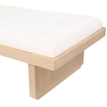 Meridian Furniture 22013Cream Arlington Collection Mid-Century Modern Bench with Soft Cream Chenille Fabric, Rich Natural Finish, Solid Wood, Sliding Wooden Tray, 65" W x 26" D x 19.5" H, Cream