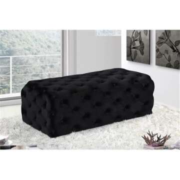 Meridian Furniture Casey Collection Modern | Contemporary Velvet Upholstered Ottoman/Bench with Deep...