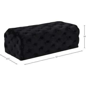 Meridian Furniture Casey Collection Modern | Contemporary Velvet Upholstered Ottoman/Bench with Deep Button Tufting and a Solid Wood Frame, 52" W x 22.5" D x 18" H, Black