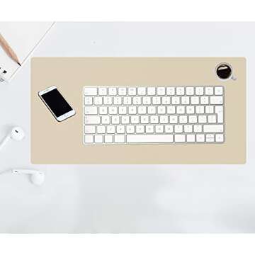 KINGFOM Desk Pad Office Desktop Protecter, PU Leather Desk Mat Blotters Organizer with Comfortable Writing Surface (23.6" x 11.8", Beige)