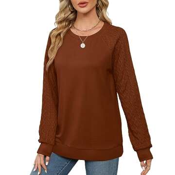 Saloogoe Womens Fashion 2024 Fall Sweaters Long Sleeve T Shirts for Women Trendy Caramel XL