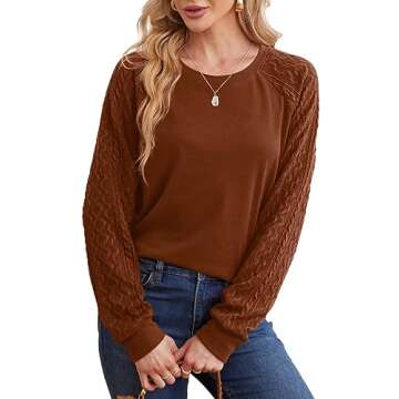 Saloogoe Womens Fashion 2024 Fall Sweaters Long Sleeve T Shirts for Women Trendy Caramel XL