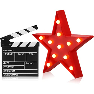 Movie Theater Decor: LED Star Sign & Wooden Clapboard for Film Nights