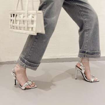 Fuazuzu Glitter Square Big Diamond Stiletto Heeled Sandals for Women,Women's Sparkly Big Rhinestone ...