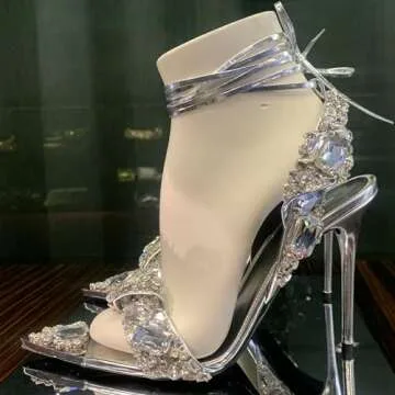 Fuazuzu Glitter Square Big Diamond Stiletto Heeled Sandals for Women,Women's Sparkly Big Rhinestone Pointed Open Toe Heels Sandals Lace Up Strappy Backless Pumps Sexy Summer Wedding Party Prom Dress Shoes