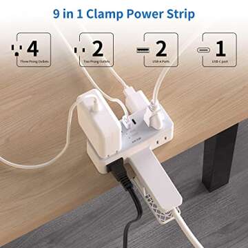 Desk Clamp Power Strip with USB Ports, Mscien 6 FT Extension Cord with Multiple Outlets, Surge Prote...