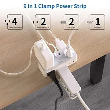 Desk Clamp Power Strip with USB Ports, Mscien 6 FT Extension Cord with Multiple Outlets, Surge Prote...
