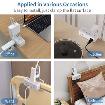 Desk Clamp Power Strip with USB Ports, Mscien 6 FT Extension Cord with Multiple Outlets, Surge Protector Power Strip with 6 Outlet & 3 USB(1 USB C), Desk Mount Edge Extension Cord for Home Office