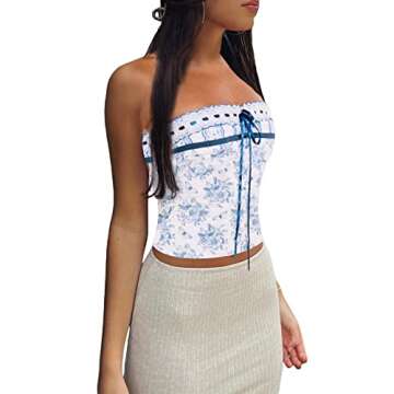 Women's Sexy Strapless Bandeau Top Casual Twist Tube Top Ruched Going Out Crop Tops Y2k Backless Shirt