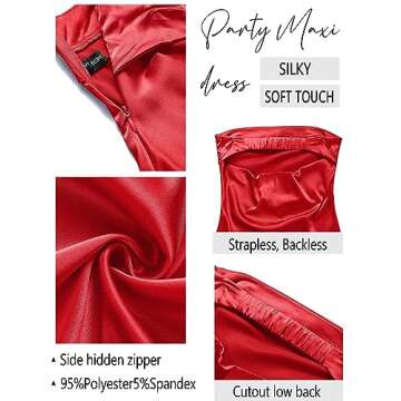 MEROKEETY Women Strapless Satin Tube Bodycon Dress Backless Cutout Cocktail Party Maxi Dress Red, Small