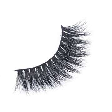 Miss Kiss 1 Pair 3D Mink Lashes Lash Natural Look Eye Lashes Soft Fluffy False Lash Cat Eye Fake Eyelashes Wispy Handmade Eyelash Strips Pack for Makeup Reusable 12 MM