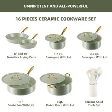 VONIKI Ceramic Nonstick Cookware Set with Utensils
