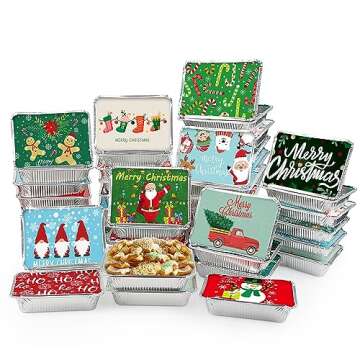 AKEROCK 50 PCS Christmas Cookie Tins with Lid, Foil Treat Containers for Holiday Gift Giving and Foo...