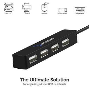 SABRENT 4 Port USB 2.0 Hub with 9.5" Cable