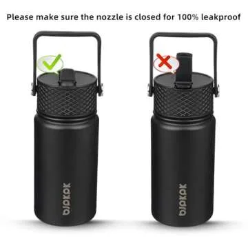 BJPKPK Water Bottle with Straw Lid, 15 oz Insulated Water Bottle, Stainless Steel Metal Water Bottles, Reusable Leak Proof BPA Free Thermos, Flask, Cups, Macaron-Black