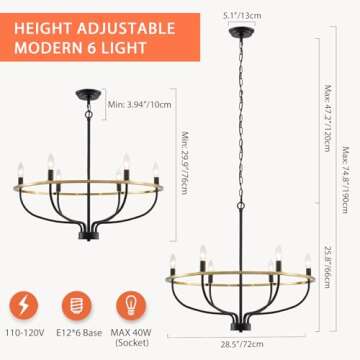 Majhoiw 28.5" Modern Chandelier Black and Gold Light Fixtures Dining Room Chandelier Over Table Indu...