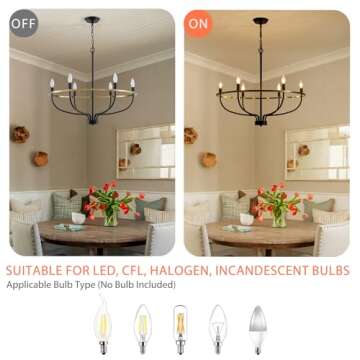 Majhoiw 28.5" Modern Chandelier Black and Gold Light Fixtures Dining Room Chandelier Over Table Industrial Candle Pendant Lighting for Living Room Hallway Farmhouse Kitchen 6 Light