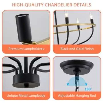 Majhoiw 28.5" Modern Chandelier Black and Gold Light Fixtures Dining Room Chandelier Over Table Industrial Candle Pendant Lighting for Living Room Hallway Farmhouse Kitchen 6 Light
