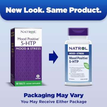 Natrol Mood Positive 5-HTP 50mg With L-Theanine, Vitamin B6, Vitamin B12 and Folate, Dietary Supplem...