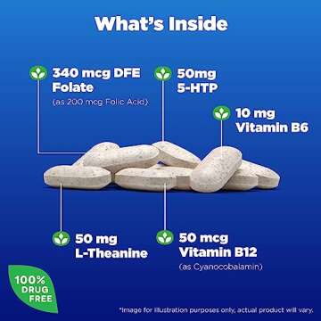 Natrol Mood Positive 5-HTP 50mg With L-Theanine, Vitamin B6, Vitamin B12 and Folate, Dietary Supplement Helps Support a Positive Mood, 50 Tablets, 25-50 Day Supply