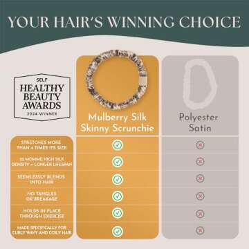 Authentic Mulberry Silk Skinny Hair Match Scrunchies for Women, Anti Breakage Hair Ties for Curly Thick & Thin Hair, No Dent, No Pull, 100% Silk for Buns, Sleep & Ponytail, Cool Blonde/Bronde (4 Pack)