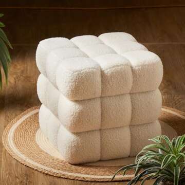 ALPOME Teddy Fleece Square Ottoman Modern Ottoman Sofa Stool Fuzzy Sherpa Footstool Foot Rest for Co...