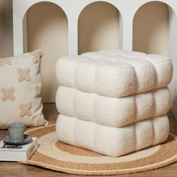 ALPOME Teddy Fleece Square Ottoman Modern Ottoman Sofa Stool Fuzzy Sherpa Footstool Foot Rest for Couch Cube Ottoman Boucle Vanity Stool for Living Room