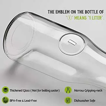 Set of 2 Glass Carafe with Lids, 1 Liter Water Pitcher Carafe for Mimosa Bar, Brunch, Cold Water, Beverage, Wine, Iced Tea, Lemonade - 2 Wooden Chalkboard Tags Included