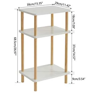 IBUYKE 3-Tier Side Table, Solid Wood Tall End Table with Storage Shelves, Nightstand Bedside Table for Living Room Bedroom Office, No-Tool Assembly, White UWST003W