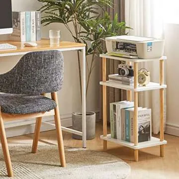IBUYKE 3-Tier Side Table, Solid Wood Tall End Table with Storage Shelves, Nightstand Bedside Table for Living Room Bedroom Office, No-Tool Assembly, White UWST003W