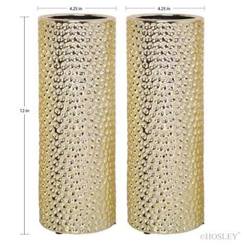 Hosley Set of 2 Gold Ceramic Vases 12" High - Great Gift for Weddings, Home Decor, Spa, Aromatherapy