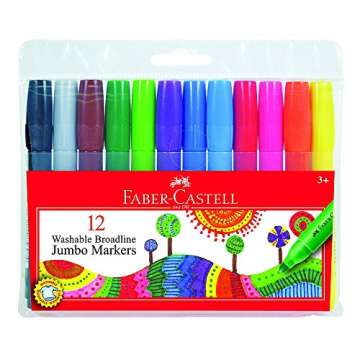 Faber-Castell Jumbo Broad Line Markers - 12 Colored Markers - Non-Toxic Supplies for Kids, Broadline