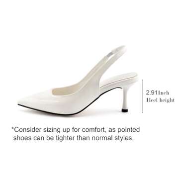 heelchic Kitten Pumps Heels for Women, Women's Low Heels Comfortable Slingback Dress Shoes White, 7