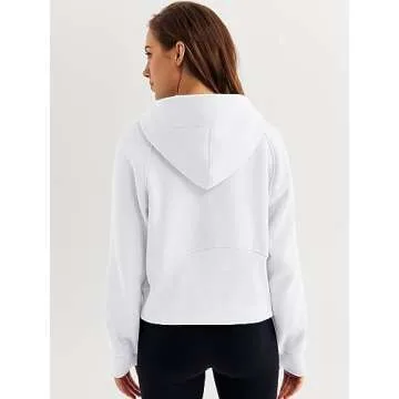 WYNNQUE Womens Hoodies Oversized Sweatshirts Half Quarter Zip Pullover Cropped Long Sleeve Fall Outfits Fashion Clothes White M