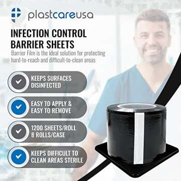 Black Barrier Film Roll 4"x6" - 6.5nm Thickness Medical Grade Surface Protective Dental Barrier Film for Dental, Medical, Tattoo - Easy Peel, Non-Stick Tape (1 Box of 1200 Sheets) by PlastCare USA