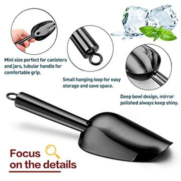 Herogo 3oz Mini ice Scoop Set of 4, Small Stainless Steel Scooper for Candy/Flour/Bean/Pet Food/Ice Cube, Metal Utility Scoops for Kitchen Bar Party Wedding, Dishwasher Safe & Heavy Duty, Black