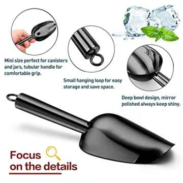 Herogo 3oz Mini ice Scoop Set of 4, Small Stainless Steel Scooper for Candy/Flour/Bean/Pet Food/Ice Cube, Metal Utility Scoops for Kitchen Bar Party Wedding, Dishwasher Safe & Heavy Duty, Black
