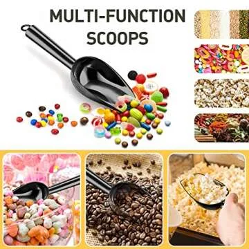 Herogo 3oz Mini ice Scoop Set of 4, Small Stainless Steel Scooper for Candy/Flour/Bean/Pet Food/Ice Cube, Metal Utility Scoops for Kitchen Bar Party Wedding, Dishwasher Safe & Heavy Duty, Black