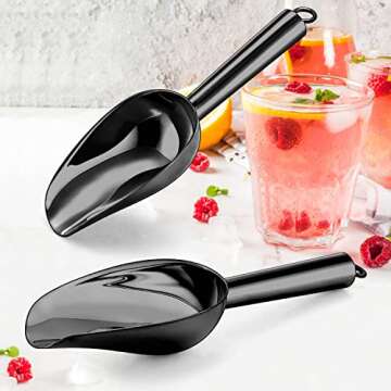 Herogo 3oz Mini ice Scoop Set of 4, Small Stainless Steel Scooper for Candy/Flour/Bean/Pet Food/Ice Cube, Metal Utility Scoops for Kitchen Bar Party Wedding, Dishwasher Safe & Heavy Duty, Black