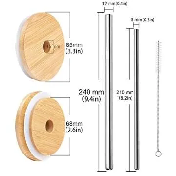 Sustainable Bamboo Mason Jar Lids with Reusable Straws - 2 Pack