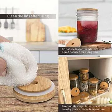 Eco-Friendly Bamboo Mason Jar Lids with Straws